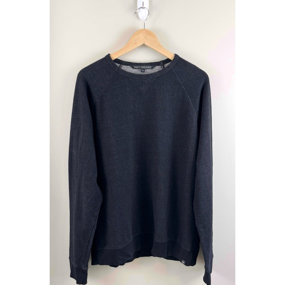PACT ORGANIC Crewneck Sweatshirt Sz Lg Dark GreyFrench Terry Pullover Raglan‎